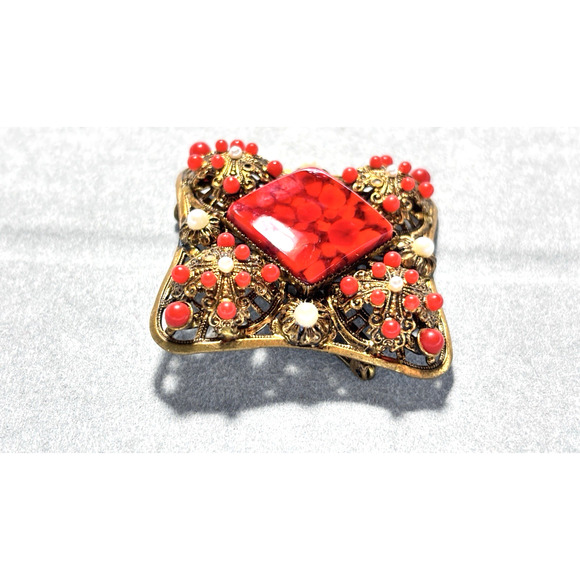 Vintage 1930s Austrian/Czech (Bohemian) W. Germany Filigree Brooch 2.5" - Picture 9 of 16